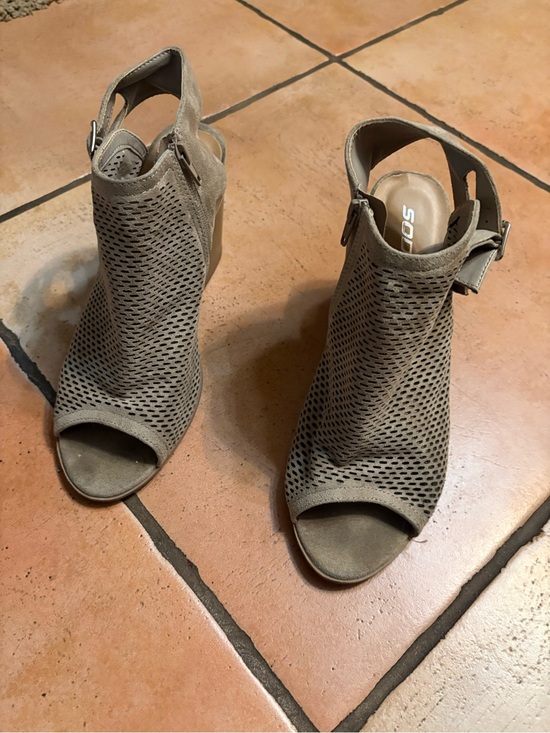 Sorel Shoes - Sorel Taupe Perforated Peep-Toe Wedge Sandals